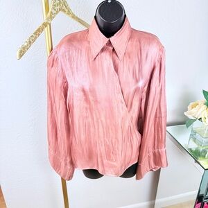 ETRO Italy Shimmering Rosy Peach Wrap Blouse - Bell Sleeve - IT 44